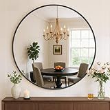 Atilioo Bathroom Mirror for Wall, 20 Inch Round Mirror, Matte Black Metal Framed Circle Vanity Mirror for Bathroom Bedroom Living Room Entryway, Anti-Rust, Tempered Glass, Hanging or Leaning