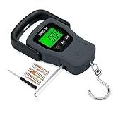 Digital Hanging Luggage Scale with Comfortable Handle and Large Hook, 110lb/50kg, Backlit Portable Scale for Travel Fishing with Tare/Hold Function, AAA Batteries Included, Grey