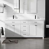 LUCKWIND 72" Modern Bathroom Vanity with Sink Combo, Contemporary Painted Storage Cabinet and Double White Sink, Include Soft-Closing Doors & Matte Black Faucet, White