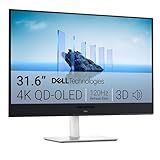 Dell 32 Plus 4K QD-OLED Monitor S3225QC - 31.6-inch (3840 x 2160) 120Hz 0.03ms Display, AI-Enhanced 3D Spatial Audio, Height/Tilt/Swivel/Slant Adjustment - Ash White