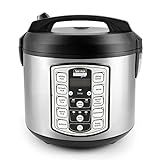 Aroma Housewares Professional Plus ARC-5000SB 20 Cup (Cooked) Digital Rice Cooker, Food Steamer, Slow Cooker, Stainless Exterior/Nonstick Pot, Silver, Black, 10-cup uncooked/20-cup cooked/4QT