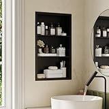 Qeke 14x24 Recessed Medicine Cabinet, Medicine Cabinet No Mirror, 304 Stainless Steel Medicine Wall Niche with 3-Tiers Shelves, Matte Black