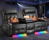 Home Theater Seating, Power Loveseat Recliner Sofa with Massage & Heat