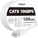 Jadaol Cat6 Ethernet Cable 100FT with Clips 10bps Flat Network Cable White