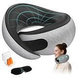 FIOGIKO Travel Neck Pillows for Airplanes - 360° Ergonomic Memory Foam Travel Pillow - Relief Neck Pain with Breathable Support for Long Flights, Car, Train & Office Use - Adults & Kids (Gray)