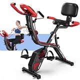 pooboo 4-in-1 Magnetic Folding Exercise Bike, Foldable Stationary Indoor Cycling Bike with 8-Level Resistance, Pulse Sensor, Arm Bands & Backrest for Home Workouts
