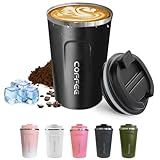 SPLMIFA Travel coffee mugs leak-proof, reusable coffee cups with lids, stainless steel vacuum insulated coffee tumblers, thermal insulation cups for men & women keep drinks hot & cold(2nd-Black, 12OZ)