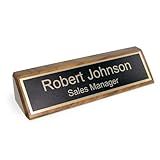 ExcelMark Personalized Walnut Wood Business Desk Black Name Plate with Gold Letters - 2"x 8"