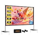 STWUI Outdoor-Projector-Screen-with-Stand - 120 inch Portable Projector Screen Indoor Outdoor Projector Screens 16:9 4K HD Lightweight Movie Screen with Carry Bag for Backyard Movie Night