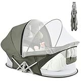 ISELECTOR Portable Baby Bassinet Travel Baby Bed, Baby Cribs Travel Pod for Outdoors Baby Lounger Infant Travel Bed with Mosquito Net and Sunshade Canopy, Lightweight Washable Foldable
