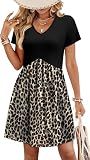 Womens Dresses Spring Summer Dress 2026 Casual Knee Length A Line Midi Work Dresses for Women with Pockets Cheetah Leopard Print L