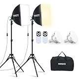 mmcrz 2Pack Professional Softbox Lighting Kit, 16'' x 16'' Studio Lights with 85W 2700-6500K E27 LED Bulbs, Continuous Lighting for Photography/Video Recording/Live Streaming