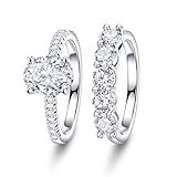 JIAOGE Engagement Rings for Women - Silver Engagement Ring Wedding Rings for Women Wedding Ring Set Wedding Bands for Women Promise Rings for Her Engagement Gifts for Women Jewelry Birthday Bride Gift