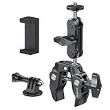 ATUMTEK Super Camera Clamp Mount with 1/4" and 3/8" Threads, Dual Ballhead Magic Arm 360° Ball Head Grip, Phone/Action Camera Mount Adapter for Canon Nikon DSLR Camera, GoPro/Insta360/INSTAX/DJI