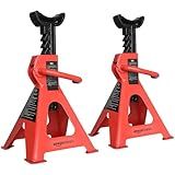 Amazon Basics Steel Jack Auto Stands, 3 Ton (2.7 metric Ton) Capacity, Easy to Use, Adjustable Height, 6,000 lb, 1 Pair, Black and Red