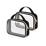 Wedama TSA Approved Toiletry Bag, 2 Pack Clear Makeup Bags with Handles, Quart Size Clear Toiletry Bags, PVC Cosmetic Bags for Women and Men, Carry on Airport Airline Compliant Bag, Black