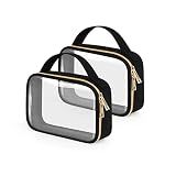 Wedama TSA Approved Toiletry Bag, 2 Pack Clear Makeup Bags with Handles, Quart Size Clear Toiletry Bags, PVC Cosmetic Bags for Women and Men, Carry on Airport Airline Compliant Bag, Black