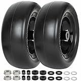 WEIZE Universal Fit 11x4.00-5 Flat Free Tire and Wheel Assembly, Zero Turn Lawn Mower Replacement Tires, 3.4"-4"-4.5"-5" Centered Hub, 3/4" or 5/8" or 1/2"Bushings, Adapter Kit included, Set of 2