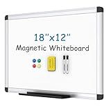 VIZ-PRO Magnetic Whiteboard/Dry Erase Board, 18 X 12 Inches, Includes 1 Eraser & 2 Markers & 4 Magnets