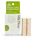 Dental Lace Refill Silk Dental Floss Mint, Waxed, PFAS Free 2 Spools 60 yds