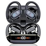 Qecnato Wireless Earbuds Bluetooth 5.4 Headphones 75H Stereo Deep Bass Sports Over Ear Buds with Earhooks, LED Display Bluetooth Earbuds with 4 ENC Mic, IP7 Waterproof Earphone for Running, Black