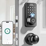 Ulecoce Fingerprint Keypad Deadbolt with Handle Set, Keyless Entry Door Lock, Door Locks for Front Door Lock Set, App Control, Auto Locking, Easy to Install, Matte Black