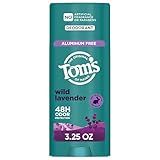 Tom’s of Maine Wild Lavender Natural Deodorant for Men and Women, Aluminum Free, No Artificial Fragrances, Dyes, or Preservatives, Baking Soda Free, 48-Hour Odor Protection, 3.25 oz