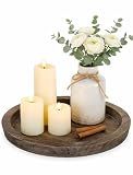 Hanobe Round Wooden Candle Holder Trays for Coffee Table, Distressed Finish