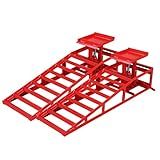 2 Pack Heavy Duty Low Profile Hydraulic Car Lift Service Ramps Truck Trailer Garage Automotive Lift Repair Red
