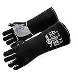 RAPICCA Welding Gloves 16IN Heat & Fire Resistant Leather for Stick MIG TIG Flux-Core Welder, Forge, Blacksmith, Fireplace, Wood Stove, Fire Pit, Furnace, Dry Ice Handling – Black – 662°F Protection
