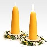 2 Pack Natural Beeswax Taper Candles, 1.3×4.3 Inch Bees Wax 30 Hours Long Burning Time, Eco-Friendly Non-Toxic Smokeless Handmade 100% Pure Beeswax, for Home Decor, Meditation, Relaxation & Gifts