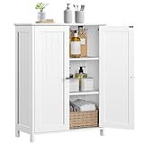 Yaheetech Bathroom Floor Cabinet, Modern Storage Freestanding Organizer Cabinet with Adjustable Shelves & Double Doors, 3-Tier Home Living Room Furniture, White