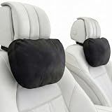 WELBRIT 2PCS Car Pillow for Car Neck Pillow for Driving Seat Neck Support Soft Cushion Back Support Head-Rests for Vehicle Sleeping with Elastic Adjustment Strap (Black, Head)