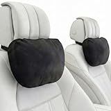 WELBRIT 2PCS Car Pillow for Car Neck Pillow for Driving Seat Neck Support Soft Cushion Back Support Head-Rests for Vehicle Sleeping with Elastic Adjustment Strap (Black, Head)