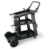 Holdwell S Welding Cart, 3-Tier Heavy Duty Welder Cart with 400LBS Load Capacity, 360° Swivel Wheels with Dual Cylinder Slots & Safety Chains, Rolling Cart for Welders & Plasma Cutters