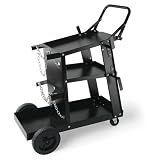 Holdwell S Welding Cart, 3-Tier Heavy Duty Welder Cart with 400LBS Load Capacity, 360° Swivel Wheels with Dual Cylinder Slots & Safety Chains, Rolling Cart for Welders & Plasma Cutters