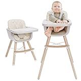 Mallify 3-in-1 Convertible Wooden High Chair, High Chairs for Babies and Toddlers, Baby High Chair with Adjustable Legs & Dishwasher Safe Tray, Made of Sleek Hardwood & Premium Leatherette, Beige