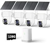4MP Security Cameras Wireless Outdoor, No Subscription 128GB Local Storage, Solar Powered Cameras For Home Security, PTZ Auto Tracking, 4Cam-Kit, Color Night Vision Home Security Camera System,5G&2.4G