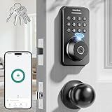 Ulecoce Fingerprint Keypad Deadbolt with Handle Set, Keyless Entry Door Lock, Door Locks for Front Door Lock Set, App Control, Auto Locking, Easy to Install, Matte Black