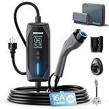 bokman Portable Level 2 & Level 1 EV Charger (240V, 16A), 20ft Cable and NEMA 6-20 Plug and NEMA 5-15 Adapter for Household Socket, Current Adjustable 6-16Amp (J1772 Connector)