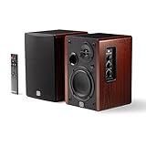 PreSonus Eris Accent Powered Bookshelf Speakers – 50W Wired Stereo Speakers for Record Player, Turntable, Desk & Home, Multiple Inputs, 4” Woofer, Studio Monitors, Tweeter, Remote, Sub Out, Wood Grain
