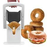 “EverDwell Bagel Slicer Guillotine – Adjustable Bagel Cutter with Stainless Steel Blade, Safety Guard & Non-Slip Base – Fits Large Bagels, Rolls & Bread (White)”