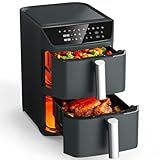 Dual Basket Air Fryer, 12.6QT Family-Size for 10–12 People, XL Basket for 6LB Whole Chicken, DoubleStack Compact Design, 10-in-1 Functions with Reheat, Dehydrate & SyncFinish, Dishwasher-Safe, Black
