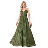 BluePlum Sexy Backless Maxi Formal Dress for Women 2025, Wedding Guest Dresses with Embroidery Sequin, Cocktail Dresses with Sleeveless Pleated, Olive Green Evening Gowns for Party, Size L