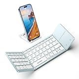 Samsers Foldable Bluetooth Keyboard with Touchpad - Portable Wireless Keyboard with Holder, Rechargeable Full Size Ultra Slim Pocket Folding Keyboards for Android Windows iOS Tablet & Laptop - Blue