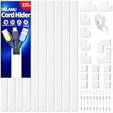 Delamu Cord Hider, 157in Wire Covers for Cords on Wall, Premium Cable Hider Cord Covers for Wires, Cable Management Wire Hiders for TV, Cable Raceway Kit, W0.95 H0.55in, White
