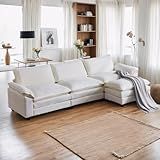 Karl home Sectional Sofa Modular Deep Seat Sofa Couch with Ottoman, Chenille Sofa Sleeper Comfy Upholstered Furniture for Living Room, Apartment, Studio, Office, (3-Seat & 1-Ottoman, Beige)