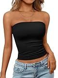 Trendy Queen Womens Strapless Tube Tops Basic Backless Sleeveless Bandeau Going Out Crop Tops Cute 2025 Summer Clothes Black M