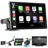 HAUXIY Wireless Apple Carplay Screen for Car 4K Dash Cam, 9" Portable Apple Carplay & Android Auto Car Stereo, with 1080p Backup Camera, GPS Navigation/Mirror Link/Voice Control/Bluetooth