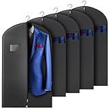 Hleelomi 5 Pack 40-inch Suit Bag Garment Bag for Travel and Storage, Garment Bags for Hanging Clothes with Zipper and Visible Transparent Window, Black